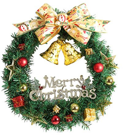 WINOMO Weihnachten Kranz Bowknot Weihnachtskranz Tannenkranz mit Kugeln Stern Weihnachtsdeko Tür Wand Ornament