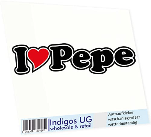 INDIGOS UG Auto Aufkleber I Love Pepe 15 cm - Autoaufkleber - KFZ Sticker selbstklebend - für Motorrad, Fenster oder Heckscheibe - wetterfest & UV-beständig Sticker mit Namen von Mann Frau Kind