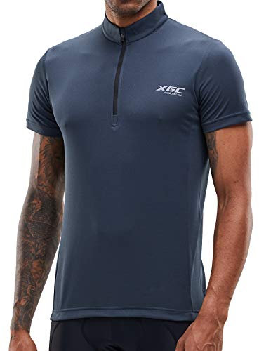 Herren Kurzarm Radtrikot Fahrradtrikot Fahrradbekleidung für Männer mit Elastische Atmungsaktive Schnell Trocknen Stoff (Grey, XXL)
