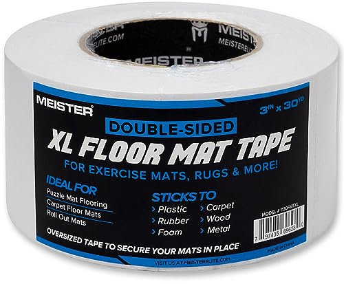 Meister Nastro Adesivo XL Bifacciale per Tappetini da Pavimento - Fissa Tappetini da Allenamento e Tappeti - 7,6cm x 27,4m