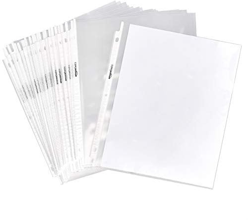 Amazon Basics Transparent folien für Ringbuchordner mit 3 Ringen, ca. 21,5 x 28 cm, PP, 100 Stück, Briefgröße