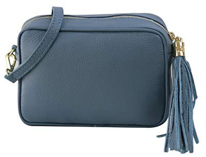 SH Leder Echtleder Umhängetasche mittel kleine Tasche Abendtasche Clutch Crossbody Bag Messenger Handtasche mit Reißverschluss 21x15cm Chiara G209 (Jeans Blau)