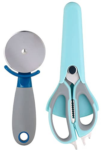 BERGNER Q3476 Set 2 Utensilios (Cortador Pizza + Tijeras) en Acero Inoxidable colección Nordica, Azul