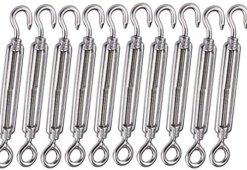 #NA 10 Stück M6 Haken- und Ösen-Spannschloss, Edelstahl, verstellbarer Spannschloss, leichte Drahtseilspannung, Spannschloss für Sonnensegel, Seil festziehen, Wäscheleine – Silber