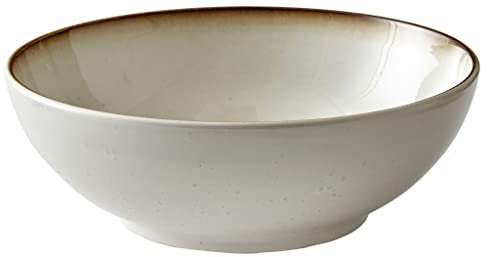 BITZ Salatschüssel, Schüssel/Schale aus Steinzeug, spülmaschinenfest, 30 cm im Durchmesser, Creme/Creme