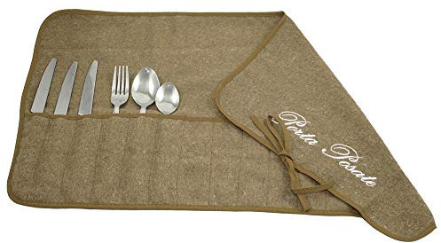 Magie di Casa Porte-Couverts en Tissu 35 x 62 cm brodé – emballé à 1 – Fabriqué en Italie (Beige)