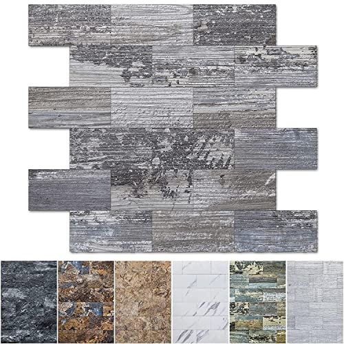 Art3d 10 dalles,Lambris Adhesif Mural,Imitation Bois,Imperméable Carrelage PVC Adhésif Cuisine Salle de Bain,Carreaux Mur 3d Effet,Rustique clair