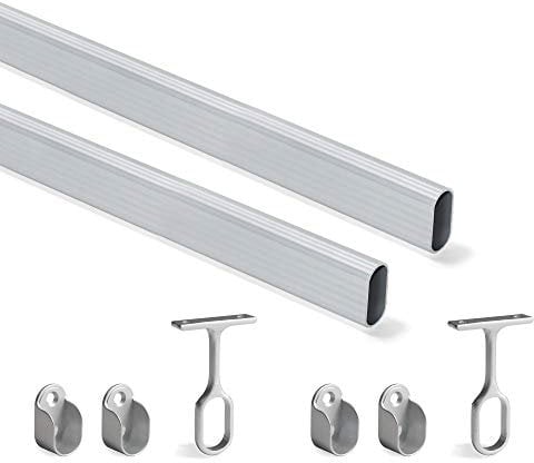 EMUCA 7070262 Kit de barre de penderie, Aluminium et zamak, Support métallisé, 1150mm, Lot de 2