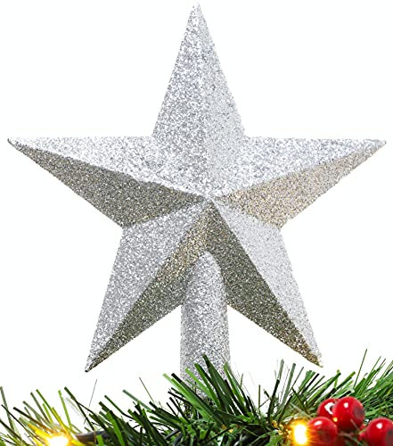 Christmas Concepts® 200mm (8) Glitter Tree Top Star Decoration – Christmas Tree Topper (Silver)