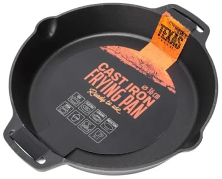 TEXAS CLUB Sartén grande de hierro fundido de 36 cm – Sartén con mango de metal para barbacoa y barbacoa
