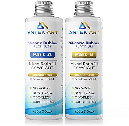 ANTEK ART® Abformsilikon 570g Kit [1:1 mischbar & selbstentlüftend] – flüssiges Silikon zum Gießen inkl. Komponente A+B – Abformmasse für Gießformen (schnell aushärtend & ideal für DIY)