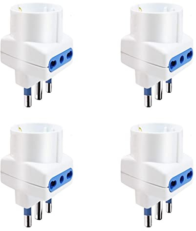 4 Pezzi Adattatore Triplo Spina 10A e 16A, Adattatore Triplo Presa Schuko, Multipresa Bipasso e Schuko (Spina Grossa 16A, Bianco)
