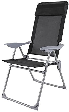 INDA-Exclusiv Klappstuhl Hochlehner 5-Fach verstellbar Camping Sessel klappbar Klappstuhl pulverbeschichtet Aluminium schwarz