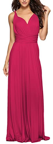 Onsoyours Femme Sexy V-Col Robe Elégante Soirée sans Dos Cocktail Robes Multi-Style Demoiselle d'honneur Mariage Fête Longue Bandage Noces Long Dress Rose Rouge S