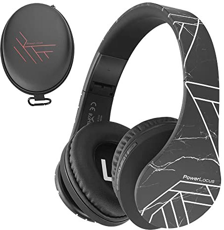 PowerLocus Auriculares Inalámbricos Diadema, Cascos Bluetooth con Micrófono Incorporado, Alta fidelidad Estéreo Plegables Cerrados, Micro SD/TF, FM para Móviles/TV/PC (Mármol Negro)
