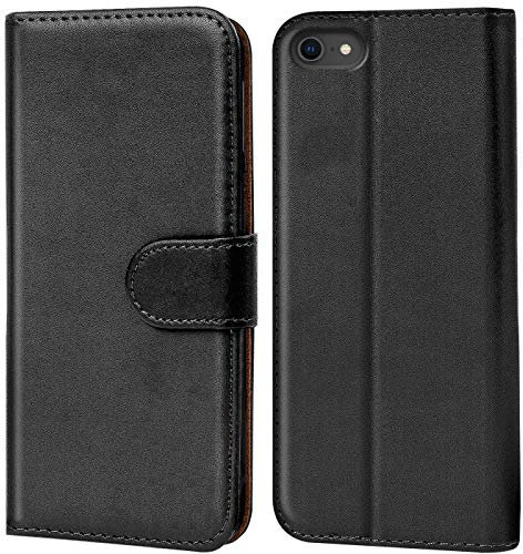 Verco Handyhülle für iPhone SE 2022 Hülle (3. Generation), Bookcase Tasche Flipcover für iPhone SE 3, iPhone SE 2 Case [Kartenfächer/Aufstellfunktion], Schwarz