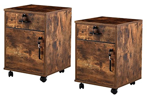 TUKAILAI Rollcontainer, Rollcontainer Abschließbar, Aktenschrank mit Schubladen, Büroschrank mit Rollen, Drucker Ablagefächer für Büromöbel 40x40x57 cm, Braun Holz