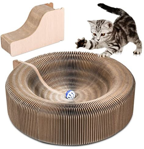 WINBST Wellpapier Kratzbaum, Kratzbrett Faltbare Katze Kratzer Wellpappe Katzenspielzeug Katzenbett Interaktives Katzenspielzeug Lounge Rund Bett für Katzen