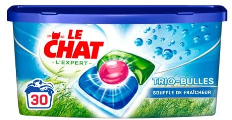 Le Chat Trio-Bulles Souffle de Fraicheur – Lessive en Capsules – 30 Lavages (30 doses) – Lessive Blanc et Couleurs – Capsules Lessive 3en1
