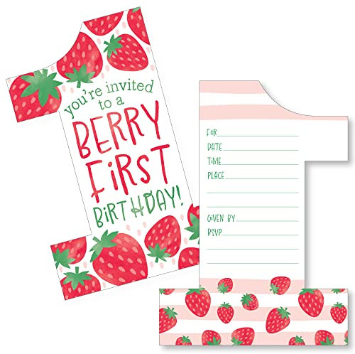 Big Dot of Happiness Einladungskarten zum ersten Geburtstag, Motiv: Beeren-Erdbeere, zum Ausfüllen, mit Umschlägen, 12 Stück