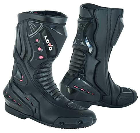 Stivali da moto da corsa donna) colore nero con dettagli rosa, Nero Con Dettagli Rosa, 39 EU