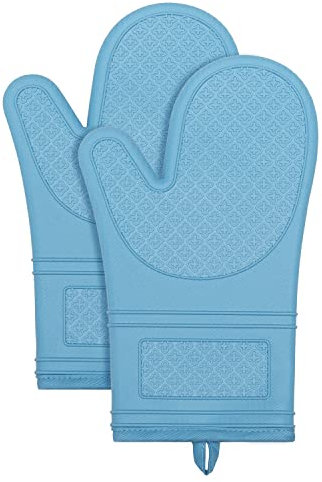 Yutat® Ofenhandschuhe 2er Set - Topfhandschuhe Hitzebeständig bis 300°C, Anti-Rutsch, LFGB-Zertifizierte Ofenhandschuhe Silikon, Perfekt für die Küche, zum Grillen, Kochen und Backen, Himmelblau