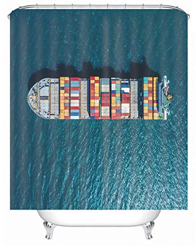 EHOMERY Duschvorhangvorrichtung Duschrollo Maßanfertigung Seekreuzfahrt Polyester Blau Rostfreie Ösen Und 12 Hakenringe, 180X200Cm