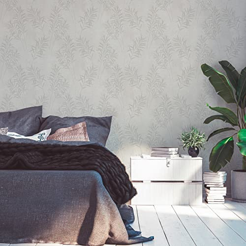 A.S. Création Tapete Floral Weiß Grau Terra 389195 - Vliestapete Pflanzen - 10,05 m x 0,53 m Made in Germany