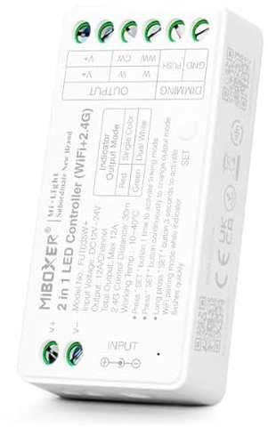 LIGHTEU®, Milight Miboxer 2 in 1 LED Strip Controller (WiFi+2.4G) zweifarbig weiß und einfarbig, Tuya Smart Amazon Alexa und Google Home Sprachsteuerung Bluetooth 4.2, FUT035W+