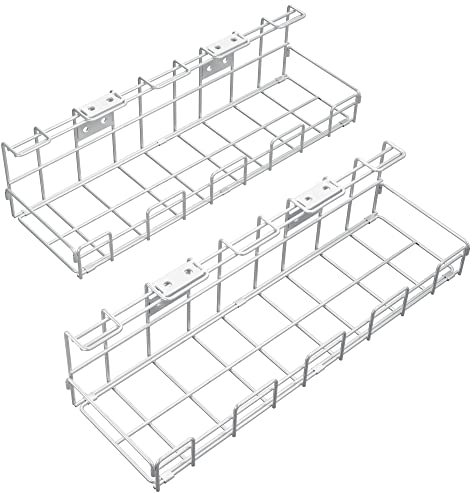 Kabelhalter Schreibtisch für Ordnung am Arbeitsplatz aus weißem Metall – Kabelmanagement für Kabel, Ladegeräte, Steckdosenleisten – für sicheren Halt (2× Größe L, Organizer & Kabelkanal) KD Essentials