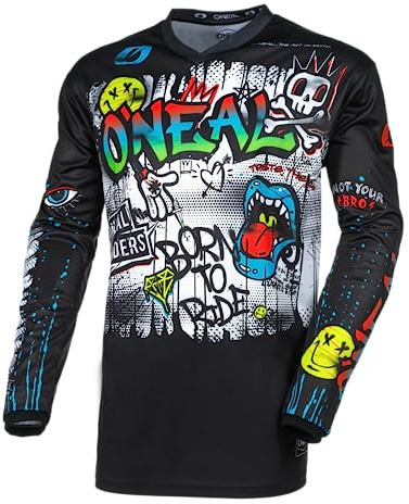 O'NEAL | Motocross-Jersey Langarm | MX Enduro | Gepolsterter Ellbogenschutz, V-Ausschnitt, atmungsaktiv | Element Youth Jersey RANCID V.24 | Schwarz Weiß | Größe M