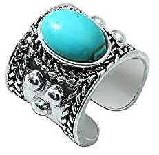 IMINI Türkisfarbener verstellbarer offener breiter Bandring für Damen und Mädchen, Vintage-Stil, Boho-Kugelperle, blauer Stein, Knöchelring, Fingerring, bequeme Passform, Bohemian-Stil, Geburtstag,