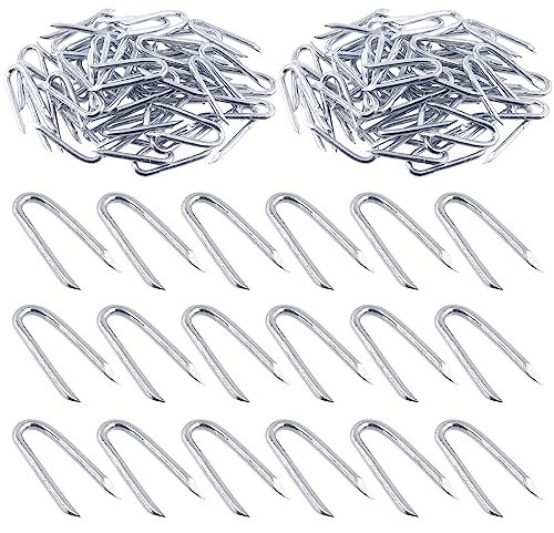 Swpeet 200 grapas de alambre de acero de 3/2 a 0.16 x 1.57 pulgadas, herramienta de valla de alambre de metal de hormigón, clavos de grapas de valla, clavos en forma de U para valla, malla de alambre