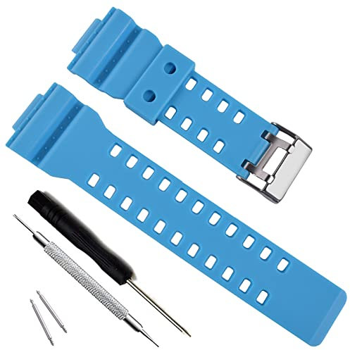 Natural Resin Replacement Watch Band Strap for Casio Mens G-Shock GD120/GA-100/GA-110/GA-100C (Light Blue)