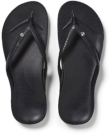 ARCHIES Arch Support Flip Flops for Men & Women – Orthotic Sandals for Plantar Fasciitis Relief – Lightweight, Cushioning, Shock-Absorbing Sandals for Walking, Foot Pain - Crystal Black (UK 8)