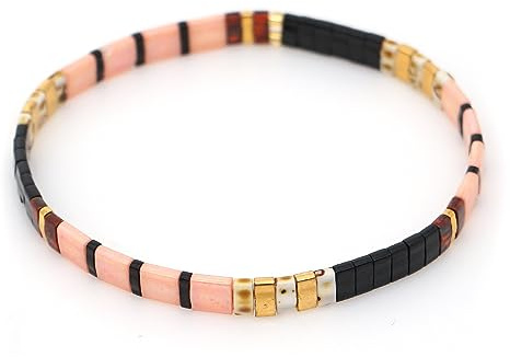 Townshine - Elastisches Armband mit japanischen Miyuki-Perlen in Fliesenform im Boho-Stil für Frauen und Kristall