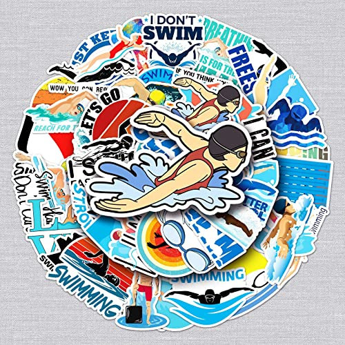 Schwimmen Aufkleber Swim Sticker Set 50 Stücke Niedlich Deko für Auto Laptop Skateboard Fahrrad Moped Motorrad Fahrrad Computer,Geeignet für Erwachsene Kinder