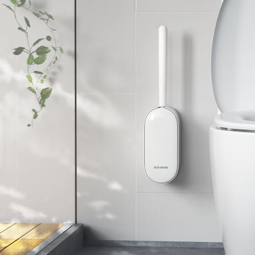 OSCIOSS Brosse et Support pour Cuvette de Toilette avec Design Ergonomique, Taille compacte, Poils durables, pour Nettoyer Les recoins (Blanc)