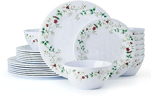 Pfaltzgraff Winterberry - Vajilla de melamina para exteriores de 24 piezas, servicio para 8