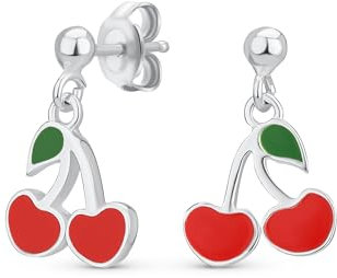 Kleine Sommerfrucht Ohrringe Aus Rotem Emaille Kirschanhänger Für Frauen Teenager .925 Sterlingsilber