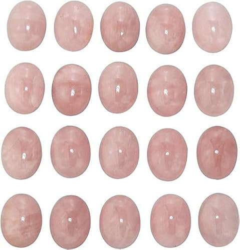 mookaitedecor 10pcs 13x18mm Natural Pink Rose Quartz Crystal Oval Cabochons Flat Back Stones Beads for Jewellery Making, Reiki Healing Crystal Cabs Genuine Stone for DIY Cabochon Pendant & Earrings