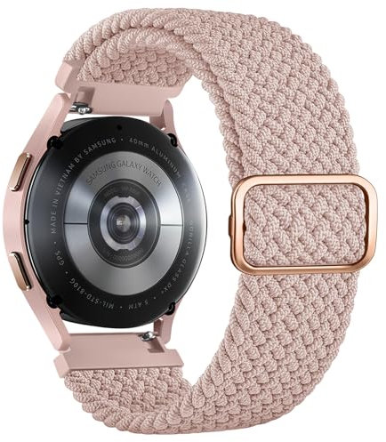 Vancle Bracelet Compatible pour Samsung Galaxy Watch 4 5 6 7 Femme Homme, 20mm Élastique en Nylon Tressé Réglable Bracelet de Remplacement pour Samsung Watch 5/5 Pro/4/6 Classic, Rose