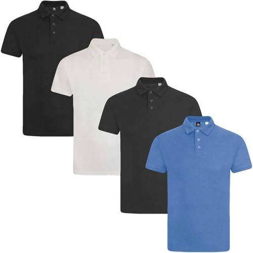 True Face Mens Polo Shirt Plain Tshirt Short Sleeve Summer Work Pique T Shirt Workwear Adult Tee Classic Casual Top Plain Set 2-4 Pack L
