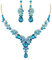 EVER FAITH Strass Kristall Hochzeit Floral Wave Teardrop Halskette Ohrringe Set Hell-Blau Gold-Ton