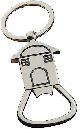Ciieeo Set Di 2 Portachiavi Apribottiglie in Metallo A Forma Di Casa Elegante Apribottiglie Per Vino E Birra Argento