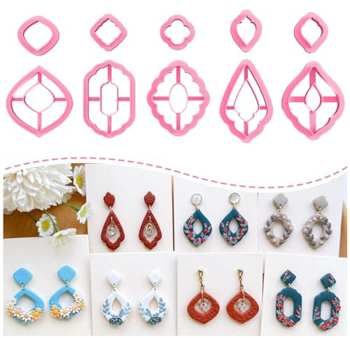 Keoker Emporte-pièces en argile polymère, emporte-pièces bohème pour bijoux en argile polymère, emporte-pièces en argile polymère basique, coupe-boucles d'oreilles en argile