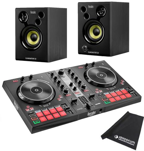 Hercules DJ Control Inpulse 300 MK2 DJ Controller + DJ Monitor 32 Boxes + Keepdrum Microfibre Cloth