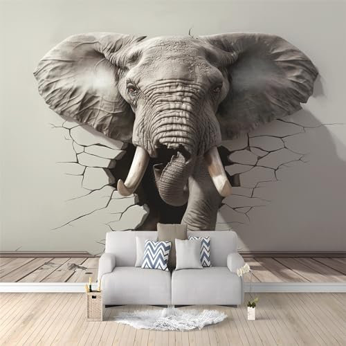 Photo murale Éléphant brise-mur modèle 3D 150 x 105 cm - Papier peint non tissé pour enfants et adultes - Déco Maison Chambre - Décorative Tenture Murale Appartement Décoration Salon