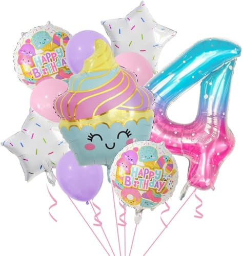 Donut Folienballon,Geburtstagsdeko 4 Jahre,Folienballon Candy,10 Stück Eis Deko Eiscreme Party Deko,Geeignet für Geburtstagsballons zum Thema Eiscreme für Jungen und Mädchen