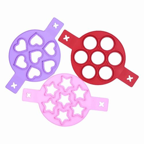 Vastsea 3 Stück Nonstick Pfannkuchen Form, Silicone Pancake Mold, Herz Rund Stern Form Pfannkuchen Maker für die Einsparung von Kochzeit, isolierte Keksform Backen Schablone